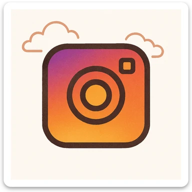 Modify the icon to have the exact Instagram official color gradient with purple, pink, orange, yellow, and white. Use a flat design emphasizing the camera symbol. The background should be white. sticker