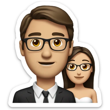 A brunette marry’s a tall brunette guy with glasses  sticker