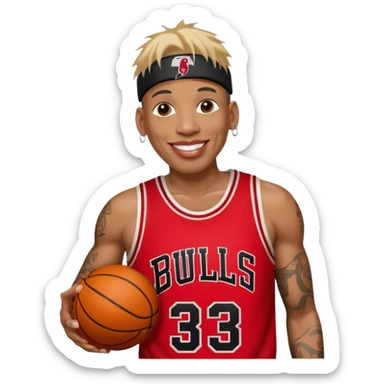 Dennis Rodman with a basketball and 91 Chicago bull  sticker