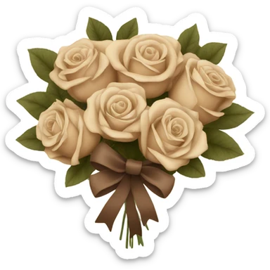 Beige and Brown roses Bouquet with brown bow sticker