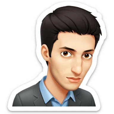 tired boy with dark hair at work in office sticker