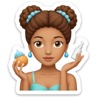 Carmel girl with two puff balls doing skincare sticker