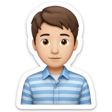 asian young man with wavy brown hair in light blue shirt with vertical stripes sticker