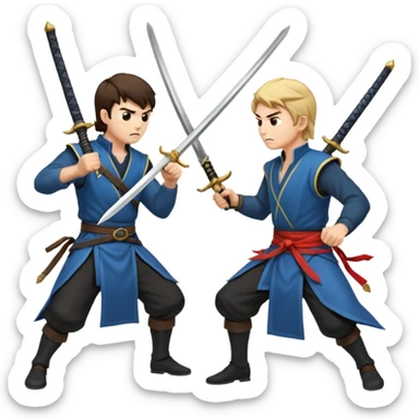 two men fighting a duel with swords sticker