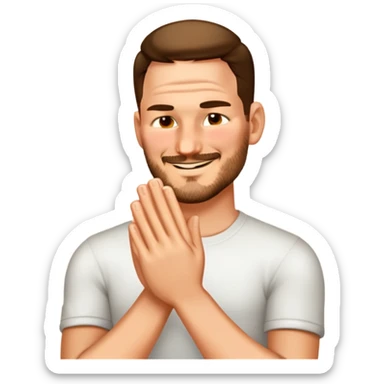 man rubbing hands with a smirk sticker