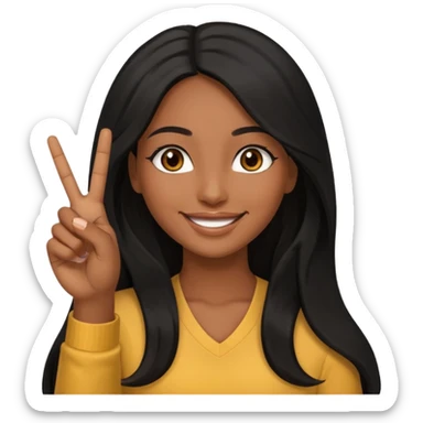 pretty brown skin woman with long black hair and brown eyes holding up the peace sign sticker