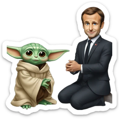 emmanuel macron fait un bisou à baby yoda sticker