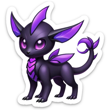 Modern futuristic black dark fakemon-creature with purple accents sticker