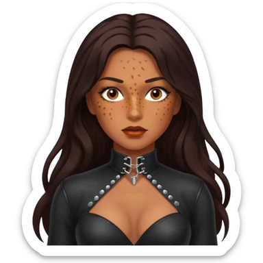 Tan skin with freckles, long dark hair, hazel eyes Dominatrix  sticker