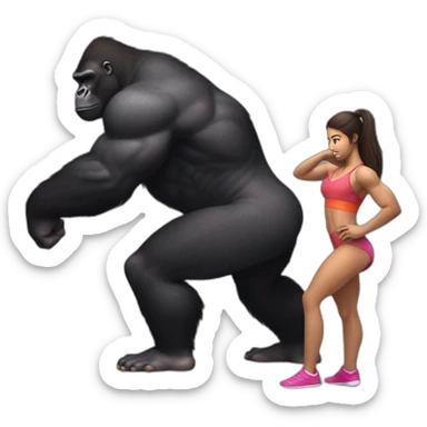 Big buff Gorilla holding a beautiful girl with a big back doing squats sticker