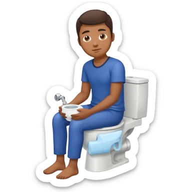 Filipino guy sitting on toilet with bidet sticker