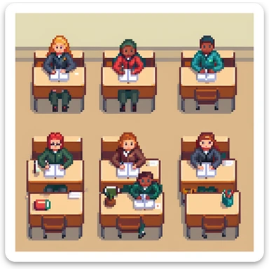 group of students sitting at desks sticker