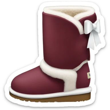 Burgundy Ugg boots with a white bow sticker