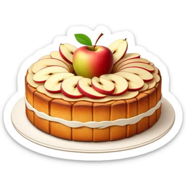 cinematic-realistic-apfelkuchen-dessert-emoji,-depicted-as-a-classic-apple-cake-with-cinnamon-and-thinly sliced apples on the top a few neatly spread out-rendered-with-soft-textures-and-warm,-inviting-lighting. sticker