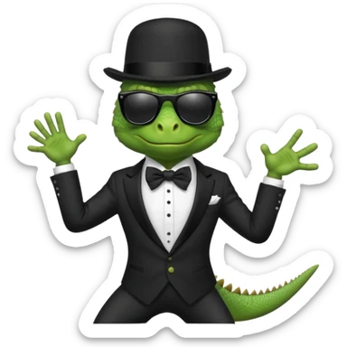 capitalist iguana in tuxedo and hat black sunglasses dancing sticker