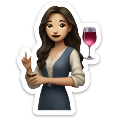 Medium-haired Brunette Girl near the moon with wineglass in hand sticker