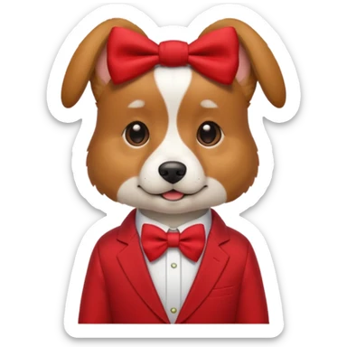 dog with bow in red suit. sticker