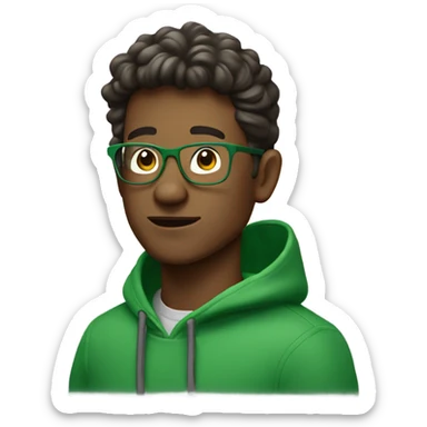 a brunnete guy with a bull cut and he wears glasses and green hoodies he also carry’s a water bottle sticker