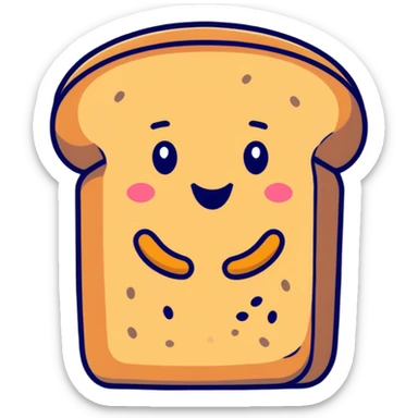cartoon style whole wheat bread with quinoa and rice, smiling face, visible seeds sticker