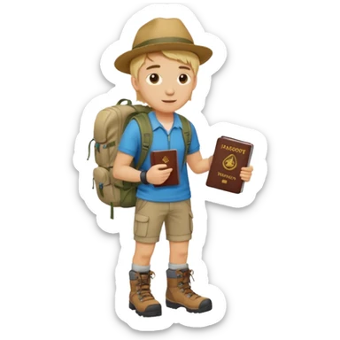 blonde haired Traveler character with passport, backpacker, male sticker