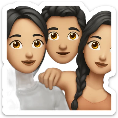 couple of woman with black hair and man with brown hair in love sticker