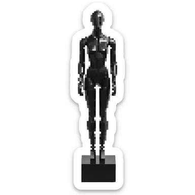 Minimalistic flat vector icon, iOS style, thin black contour on white background. Matte black mannequin in front of in 3D monochrome style. skulpt sticker