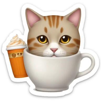 British cat with pumpkin spice latte  sticker