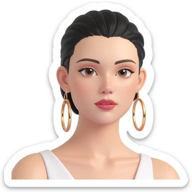 clean girl emoji inspired by clean girl aesthetic, fresh face, slicked-back hair, gold hoop earrings, dewy skin, minimalist look sticker