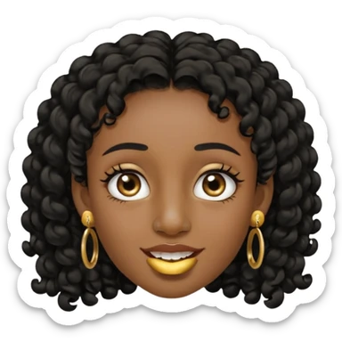Make a emoji of a person with dark skin and has a nose ring and has a bunch of small earrings and a big earring and who has a tiny bit of hair and who has a gap between her two front teeth sticker