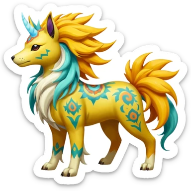 Tropical Tiny Marked Patterned Tribal Colorful Painted Oriental Asian Patterned Tropical Exotic Toxic Suicune-Solgaleo-Rapidash-Arcanine-fusion-hybrid-creature (full body) sticker