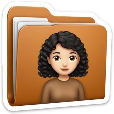 A **simple emoji-style icon** of a **black transparent plastic folder**, sleek and minimal, with **rounded corners**, subtle translucency, soft shading, and a **small logo of a canela-skinned girl with curly black hair** on the front.
 sticker