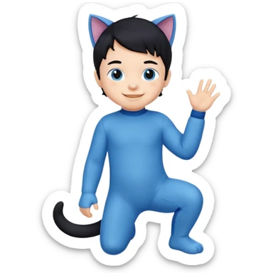little kid boy with blue cat suit. black hair sticker