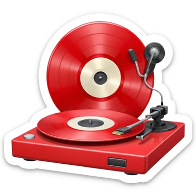 Generate a high-quality 3D cartoon-style emoji of a red LP record placed inside a white LP turntable, realistic shading, smooth gradient colors, rounded and cute appearance, simple white background, high-resolution.
 sticker
