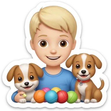 child with dog toys sticker