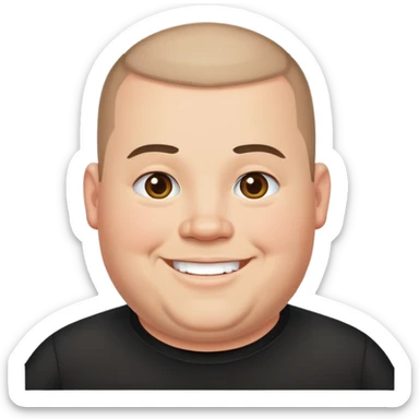 Fat Guy with buzz cut and black shirt being happy sticker