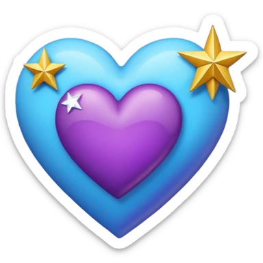 Créame un corazón con color azul y morado y dentro una estrella y una luna sticker