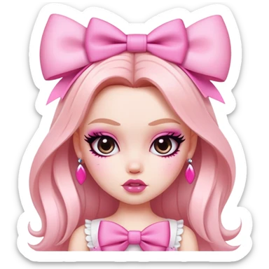 pretty bratz baddie, pale skin, pink aesthetic bow sticker