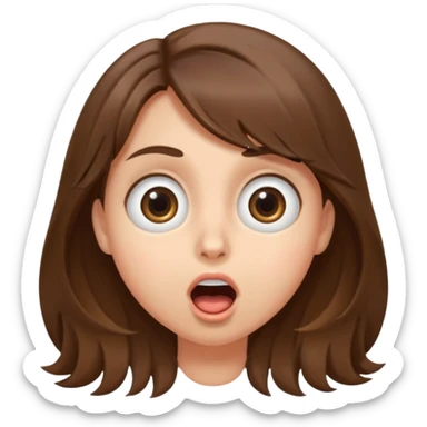 surprised face expression, large round eyes, open mouth, medium-length tousled brown hair sticker