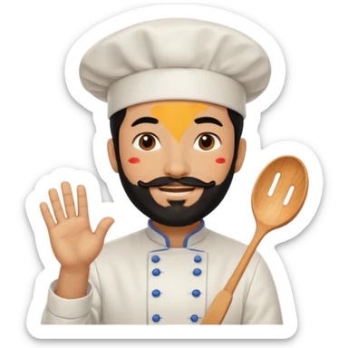 CHEF CON PELO NEGRO Y BARBA NEGRA, OJOS MARRON OSCURO. SONRIE Y TIENE MARCAS DE BESOS sticker