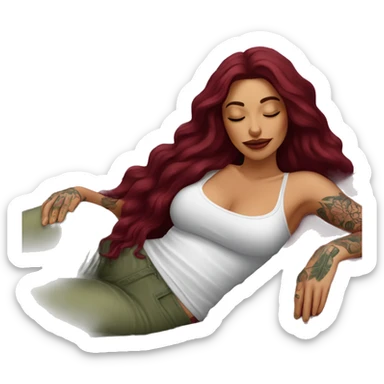 Beautiful tattooed burgundy long haired woman napping on sofa sticker
