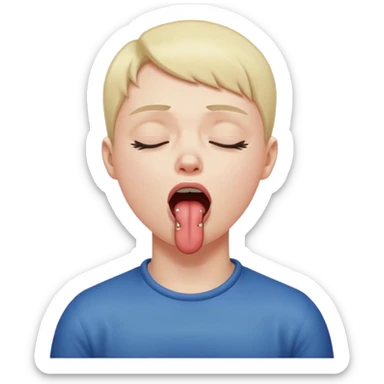 Choking itself while eyes are closed sticking tongue out sticker