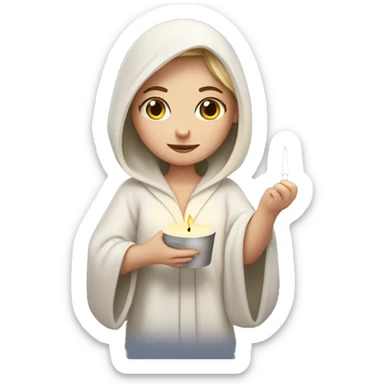 White Girl in robe holding candle sticker