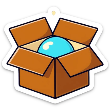 emoji of sleeping box, box is brown colored, open and empty, with a tiny Zzz bubble sticker