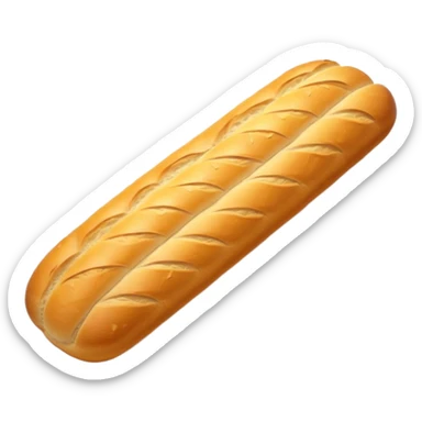 baguette bread object icon, crispy golden crust, detailed bread texture, 3D cartoon, mobile game icon style, centered, soft shadow, clean background, no text, no watermark
 sticker