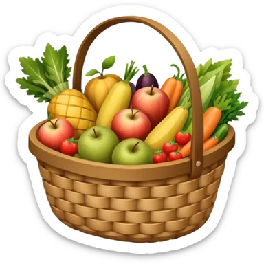 wicker basket with groceries, no pattern on the bag sticker