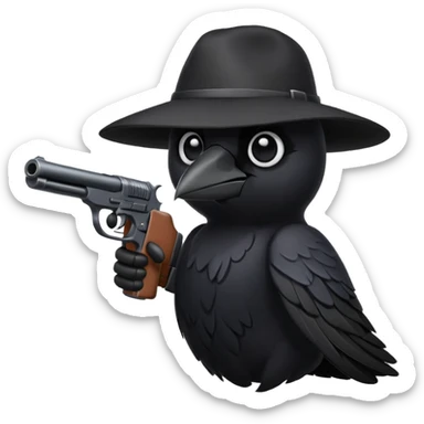 crow aiming a gun sticker