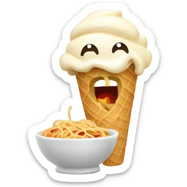 Ice cream with a face eating spaghetti  sticker
