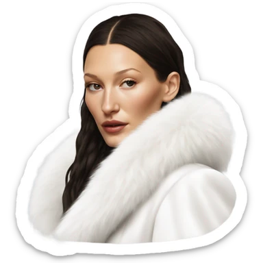 Bella hadid in white fur, minimalist style  sticker