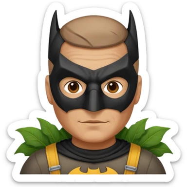 gardener with tanned skind and batman mask brown eyes and buzzcut sticker