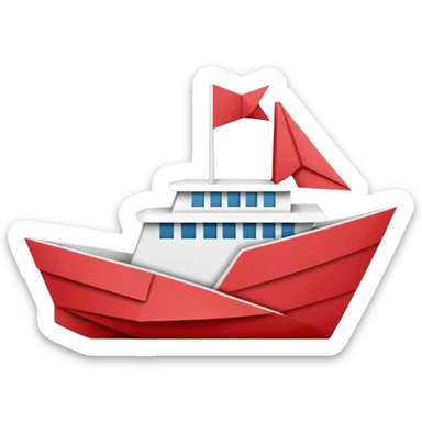 un bateau rouge et blanc en origami sticker